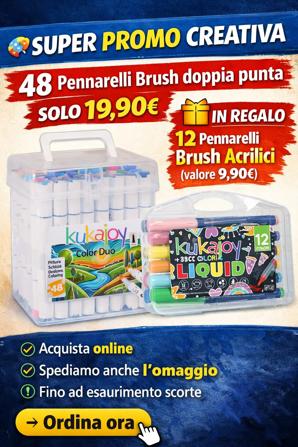 Pennarelli KukaJoy Brush Doppia Punta: Creatività Senza Limiti con la Promo Esclusiva!