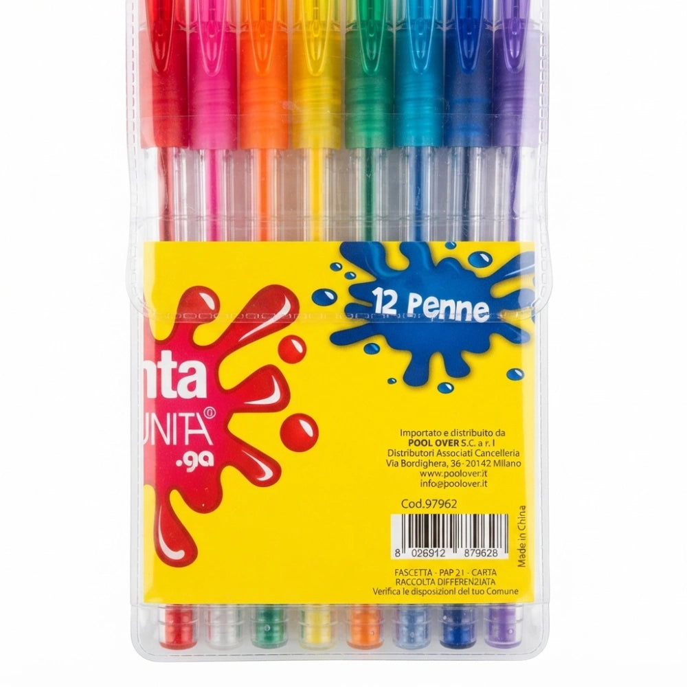 12 Penne Glitter Colorate Tinta Unita Glitteriosima – Gel Ink Pen 1.0