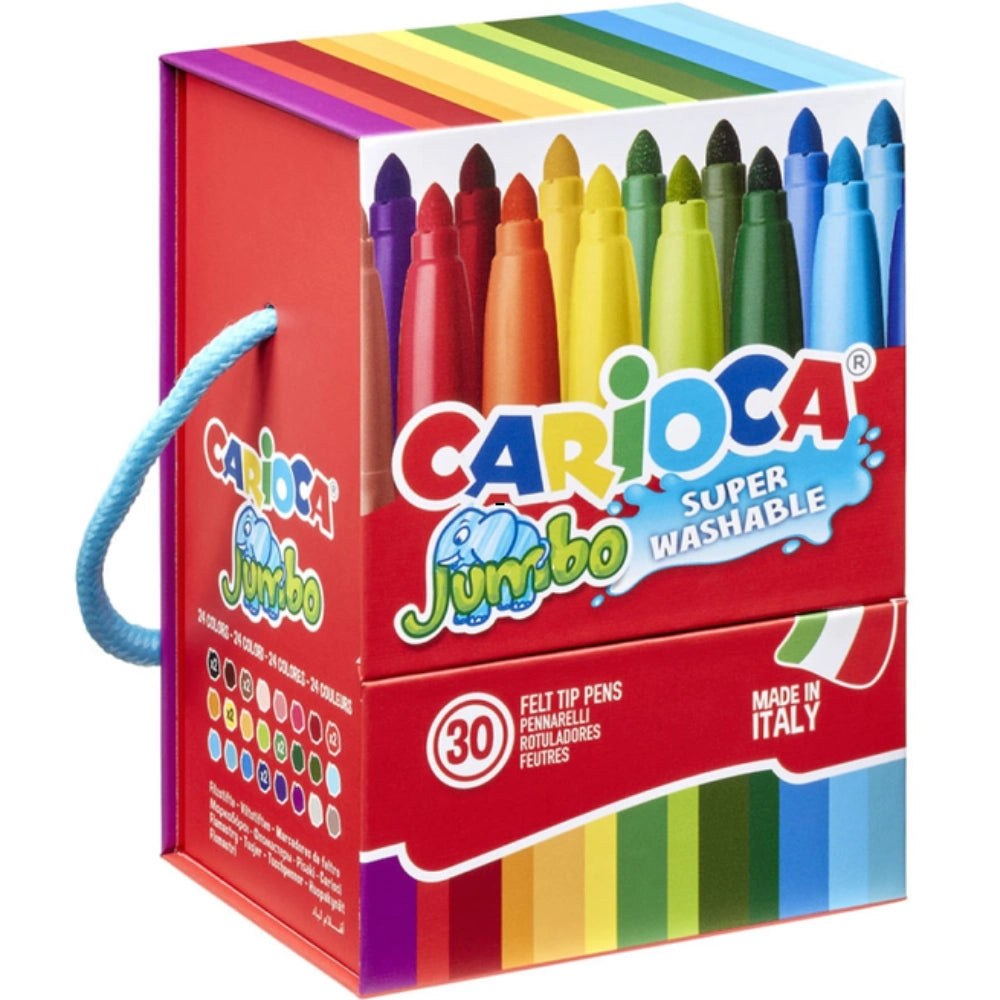 Scatola rigida 30 pennarelli Carioca Jumbo Super Washable 24 colori con manico