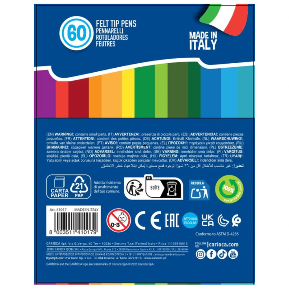 Retro confezione 60 pennarelli Carioca Joy — Art. 41017, Made in Italy