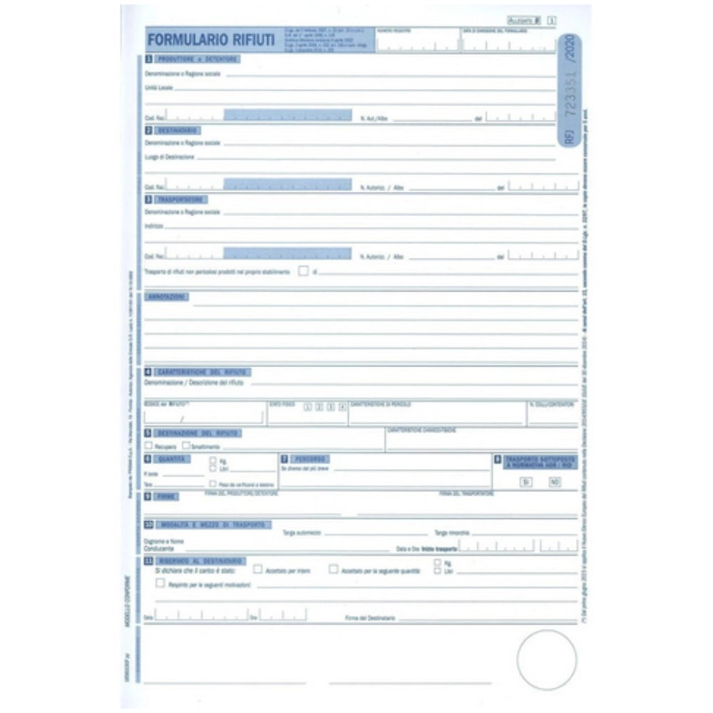 Formulari Identificazione Rifiuti Trasportati – 25 Fogli Formato A4 Data Ufficio