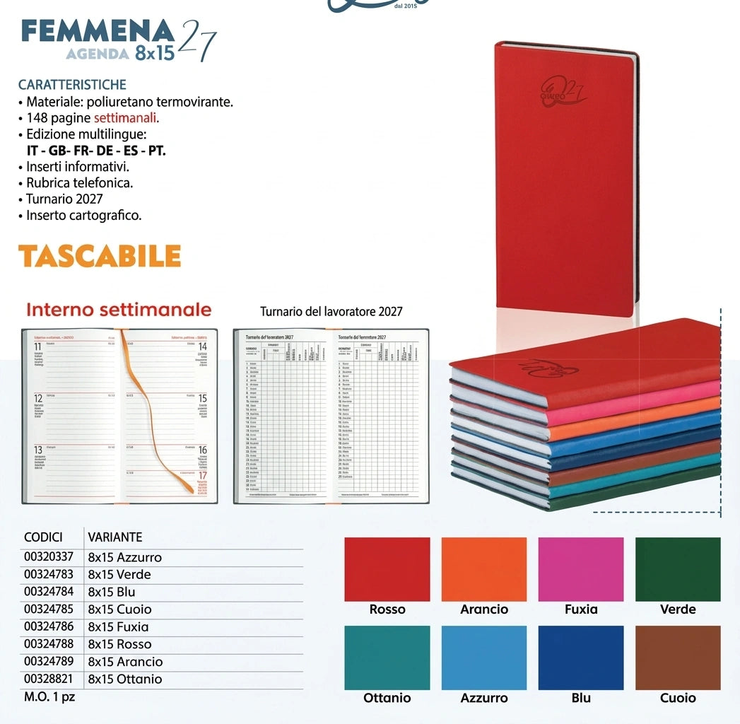 QUANDO Femmena Agenda Settimanale Tascabile 2027 8×15 cm