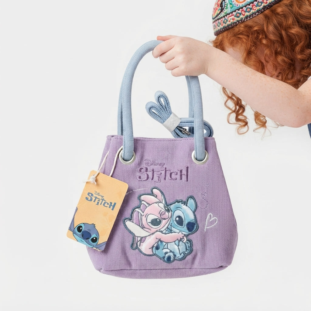 Borsetta Lilo e Stitch con tracollina e dettagli in peluche bianco