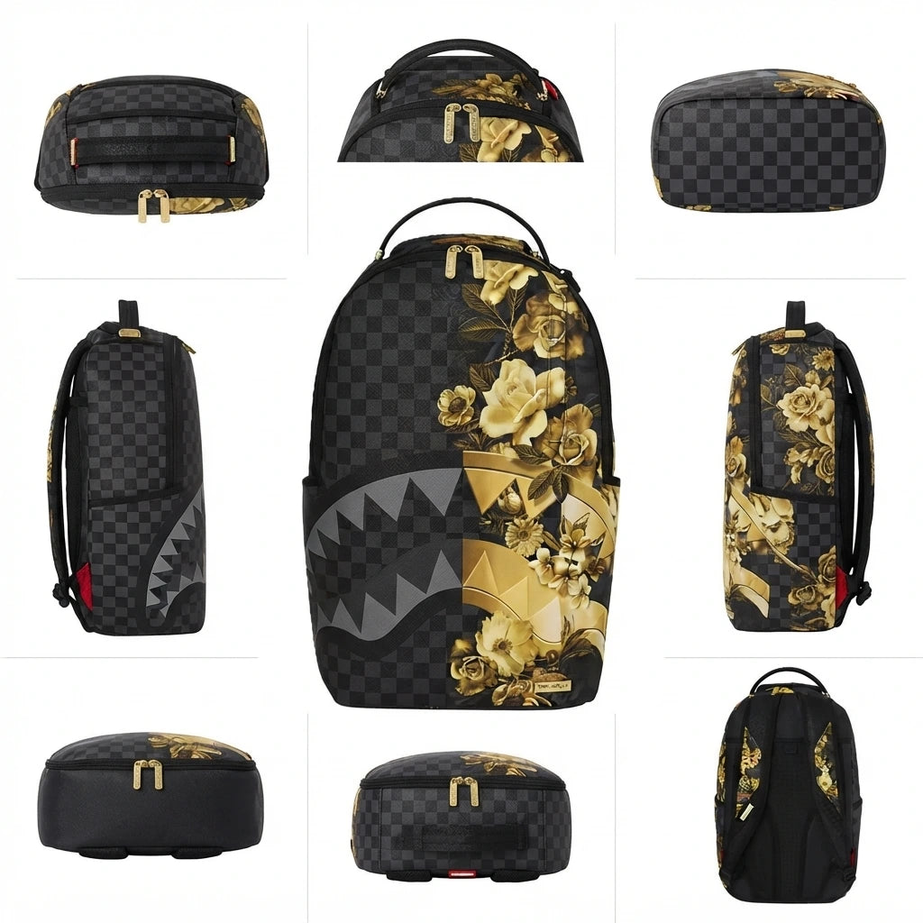 Sprayground Gold Floral Remix Backpack Nero