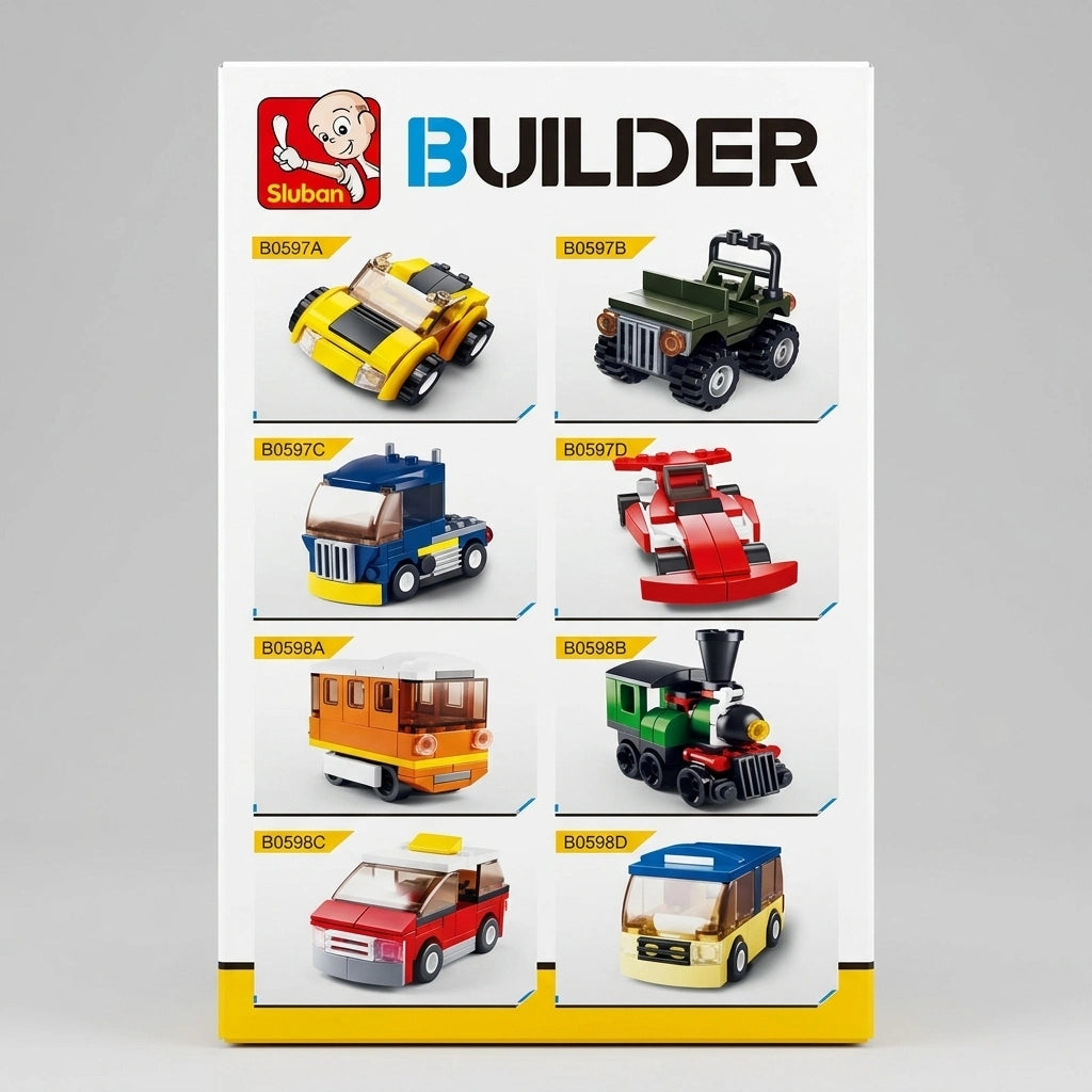 Sluban Builder – Set mattoncini veicoli, 8 modelli