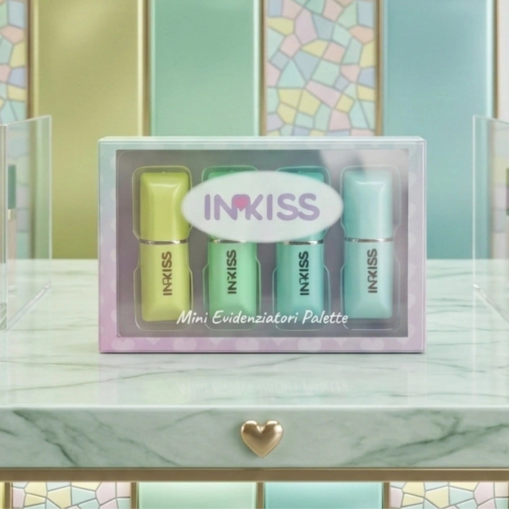 INKISS Set 4 Mini Evidenziatori Rossetto Tonalità Verde-Celeste | Make-Up Your Desk