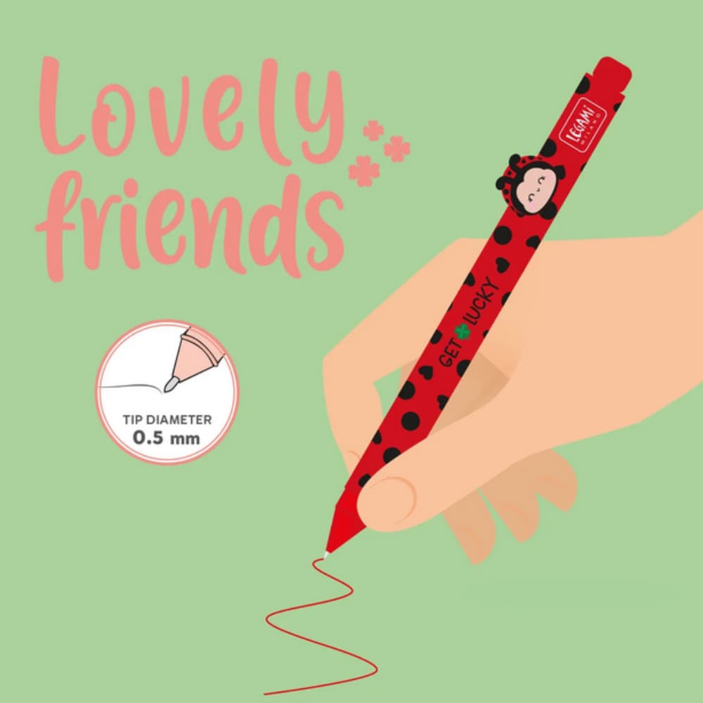 Penna Gel Coccinella Legami Get Lucky 2026 — Topper 3D Kawaii