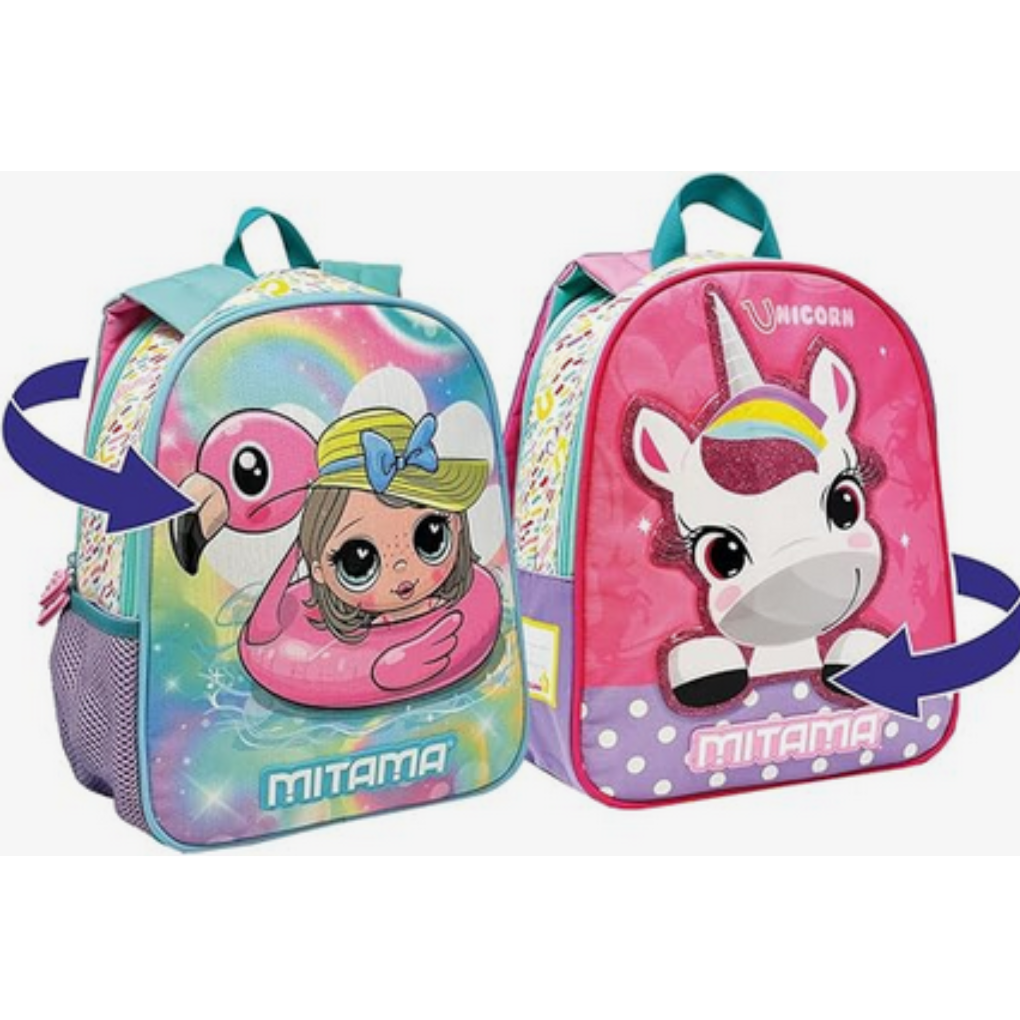 Zaino Asilo Spinny Unicorno Girl Mitama – 2 Grafiche Reversibili