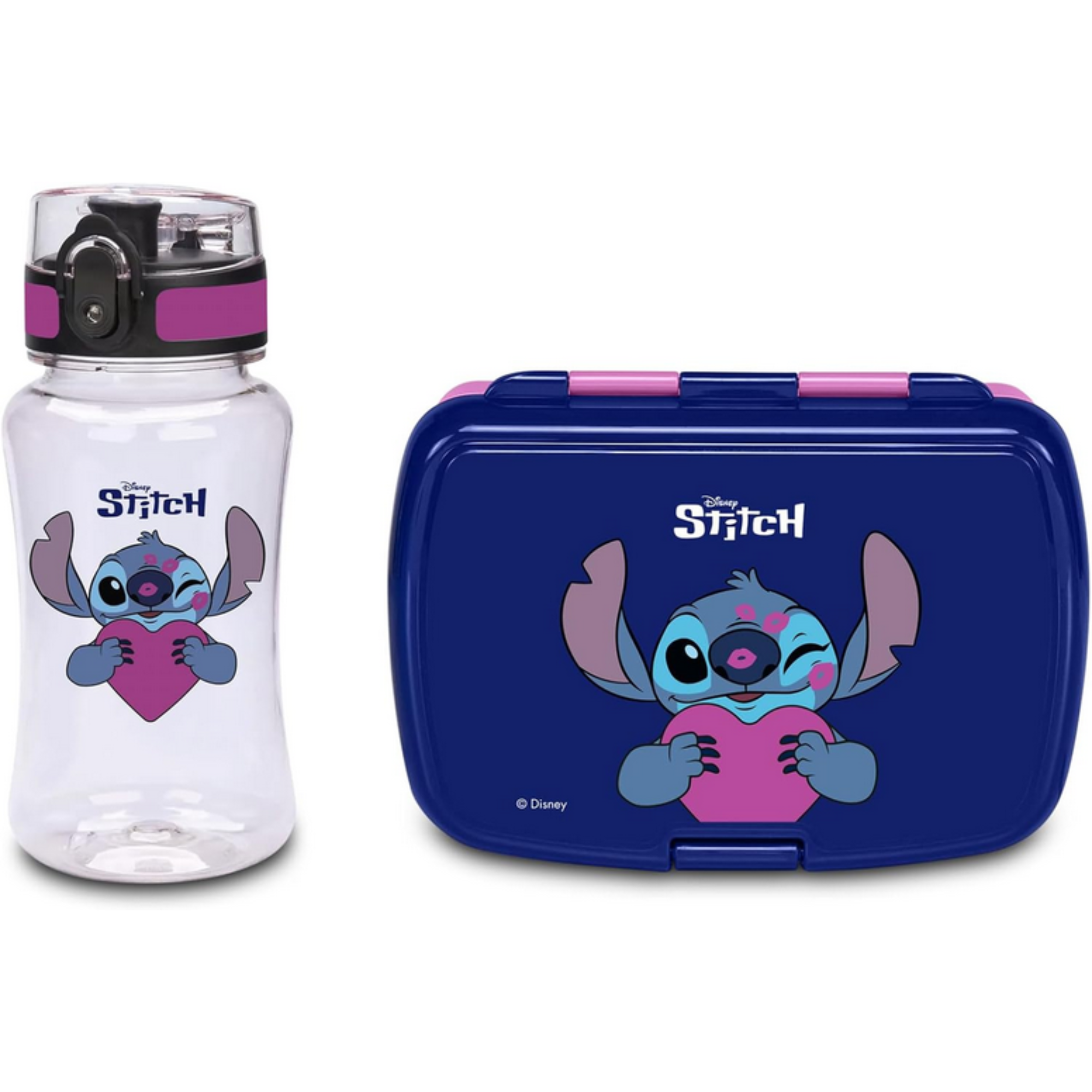 Seven Set Portamerenda + Borraccia LILO & STITCH Blu per bambini, Divisorio interno, Borraccia 460ml con coperchio ermetico