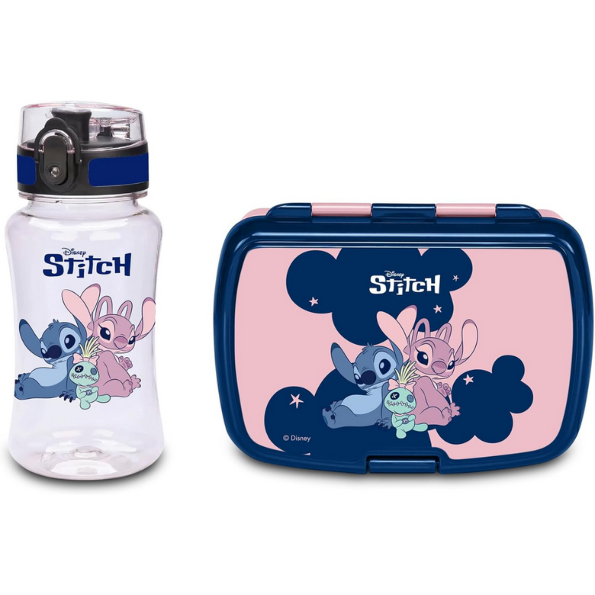 Seven Set Portamerenda + Borraccia LILO & STITCH Blu per bambini, Divisorio interno, Borraccia 460ml con coperchio ermetico
