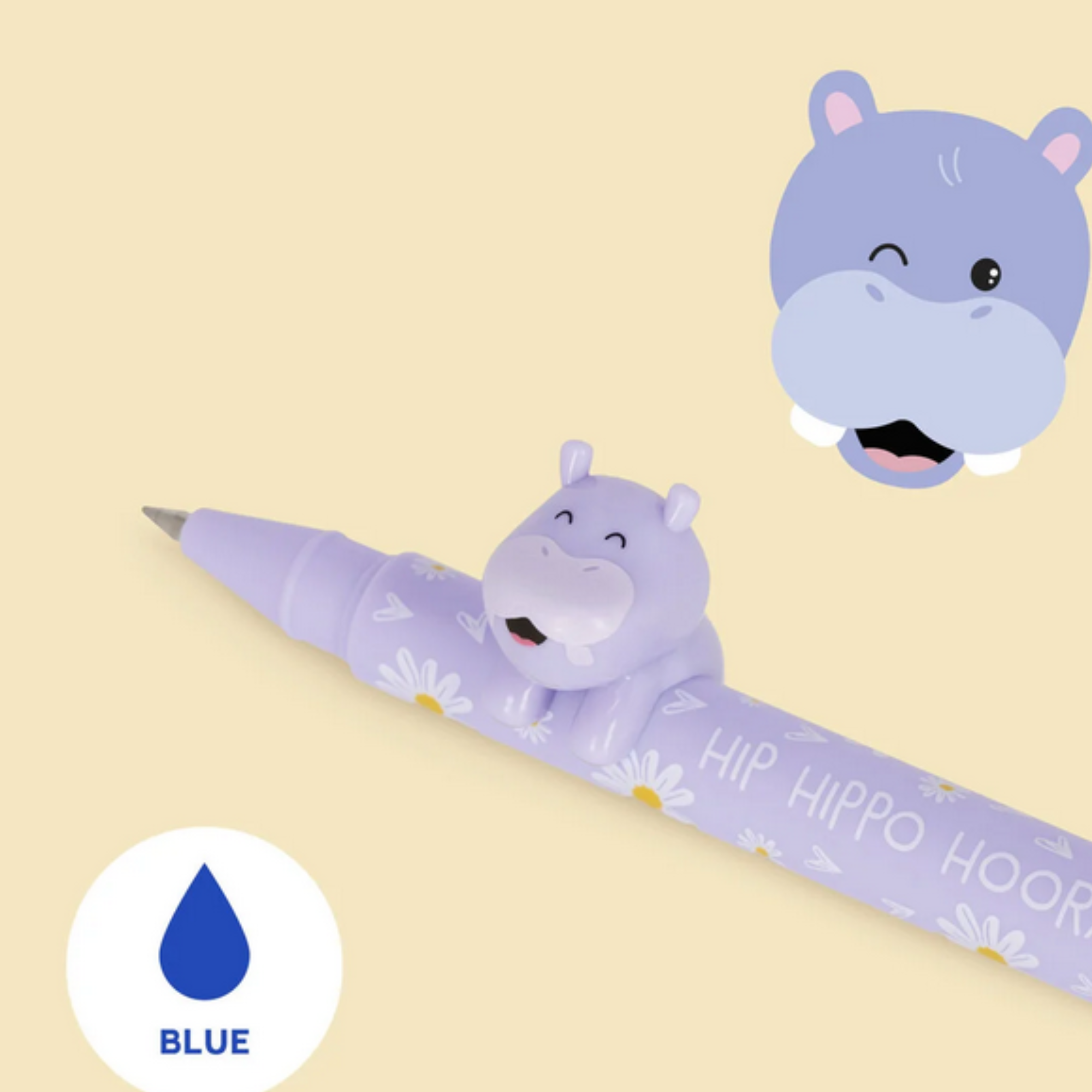 Penna Gel Legami Lovely Friends Hippo "Hip Hippo Hooray" – Penna con Ippopotamo Decorativo