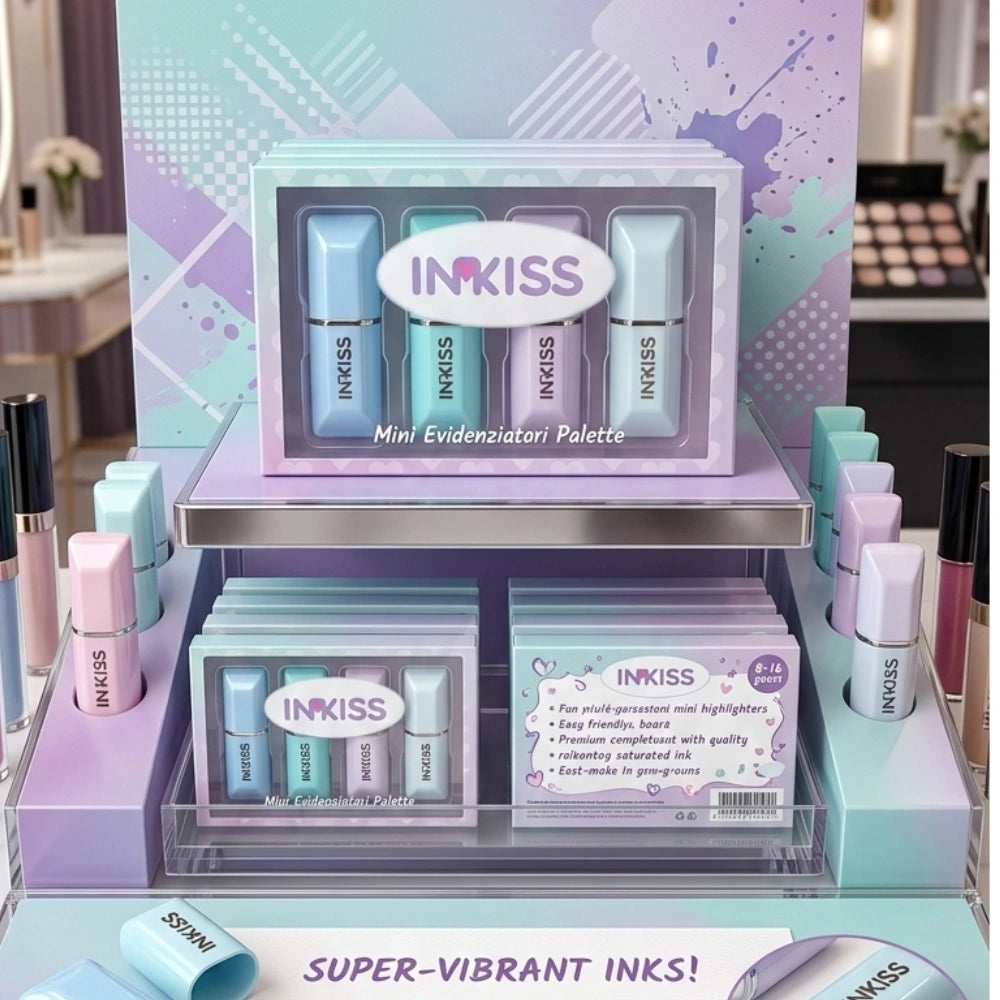 INKISS Set 4 Mini Evidenziatori Rossetto Tonalità Azzurro-Grigio | Make-Up Your Desk