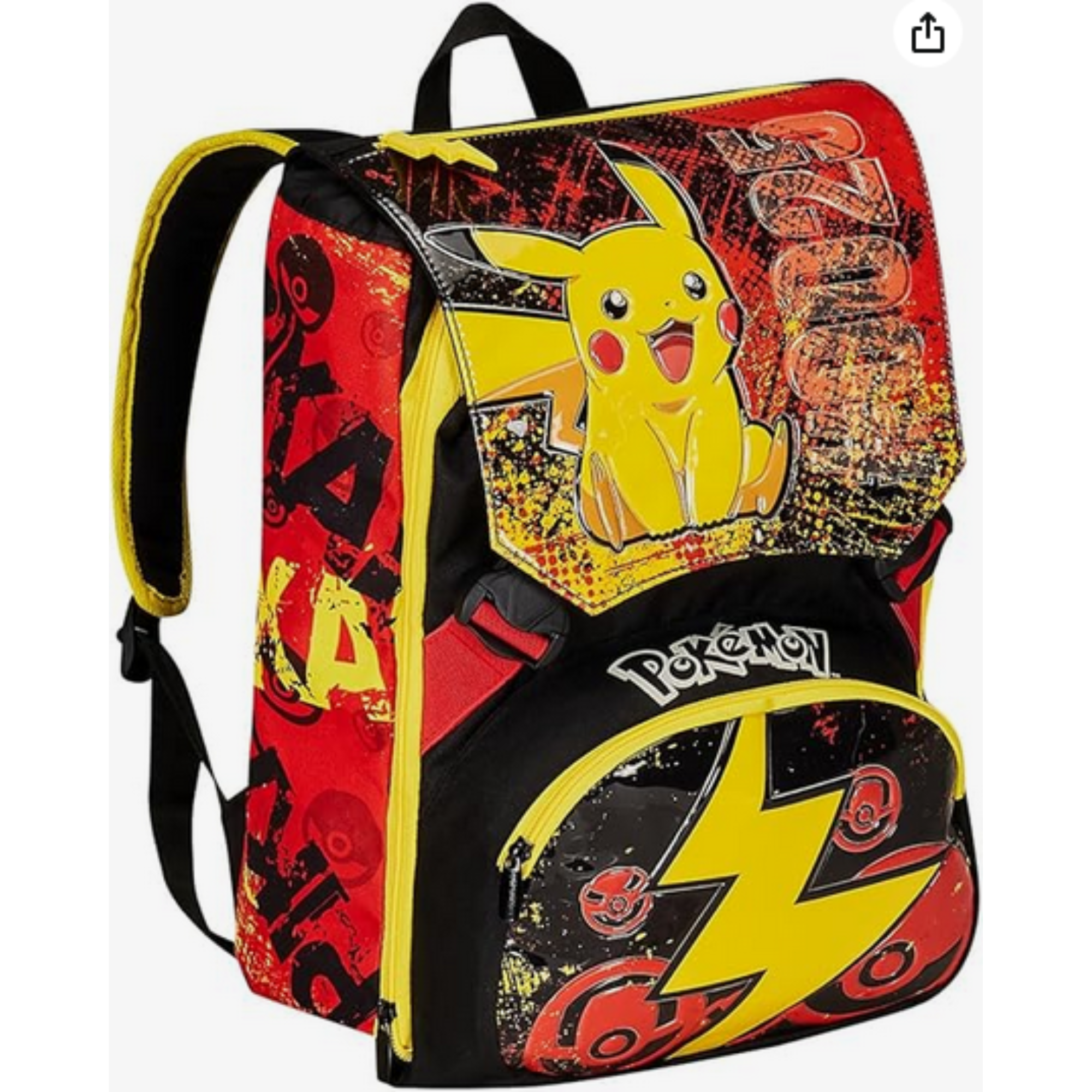 Seven Zaino Scuola Estensibile POKEMON - PIKACHU, Giallo Rosso - Zaino Doppio Scomparto Sdoppiabile Tramite Zip e Con Tasca Porta Borraccia