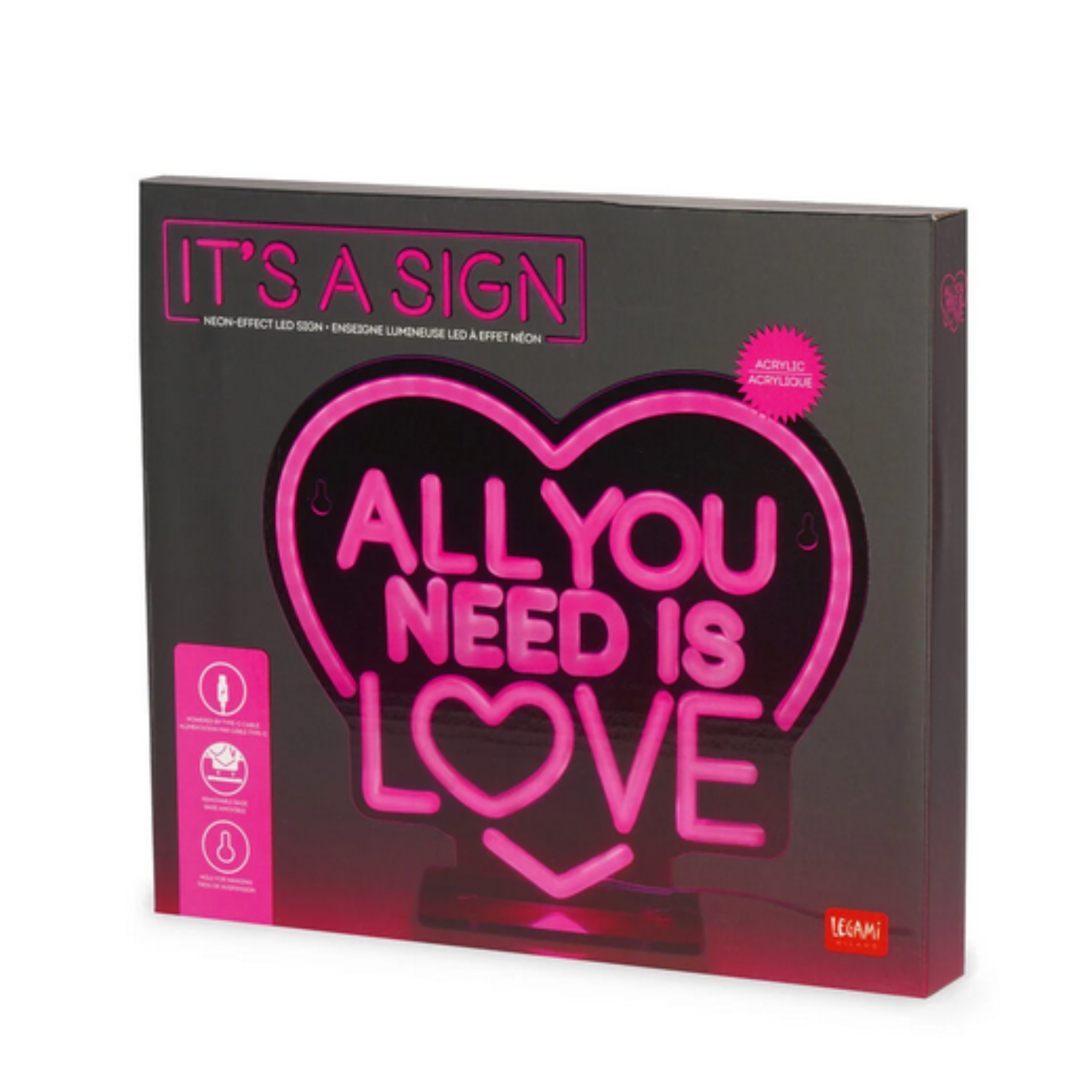 Insegna Luminosa Led a Effetto Neon - It's a Sign - All you need is love