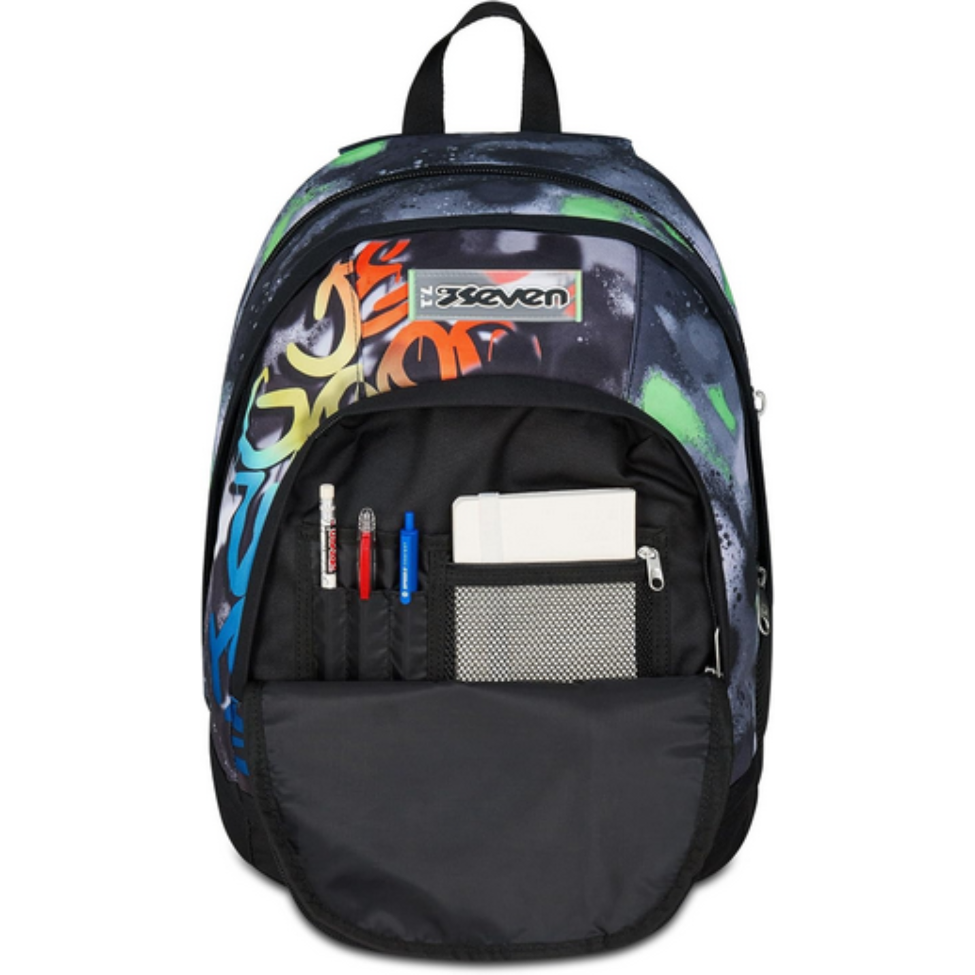 Seven Zaino Scuola Dual, Nero Verde, Doppio Scomparto Sprint Paint Boy