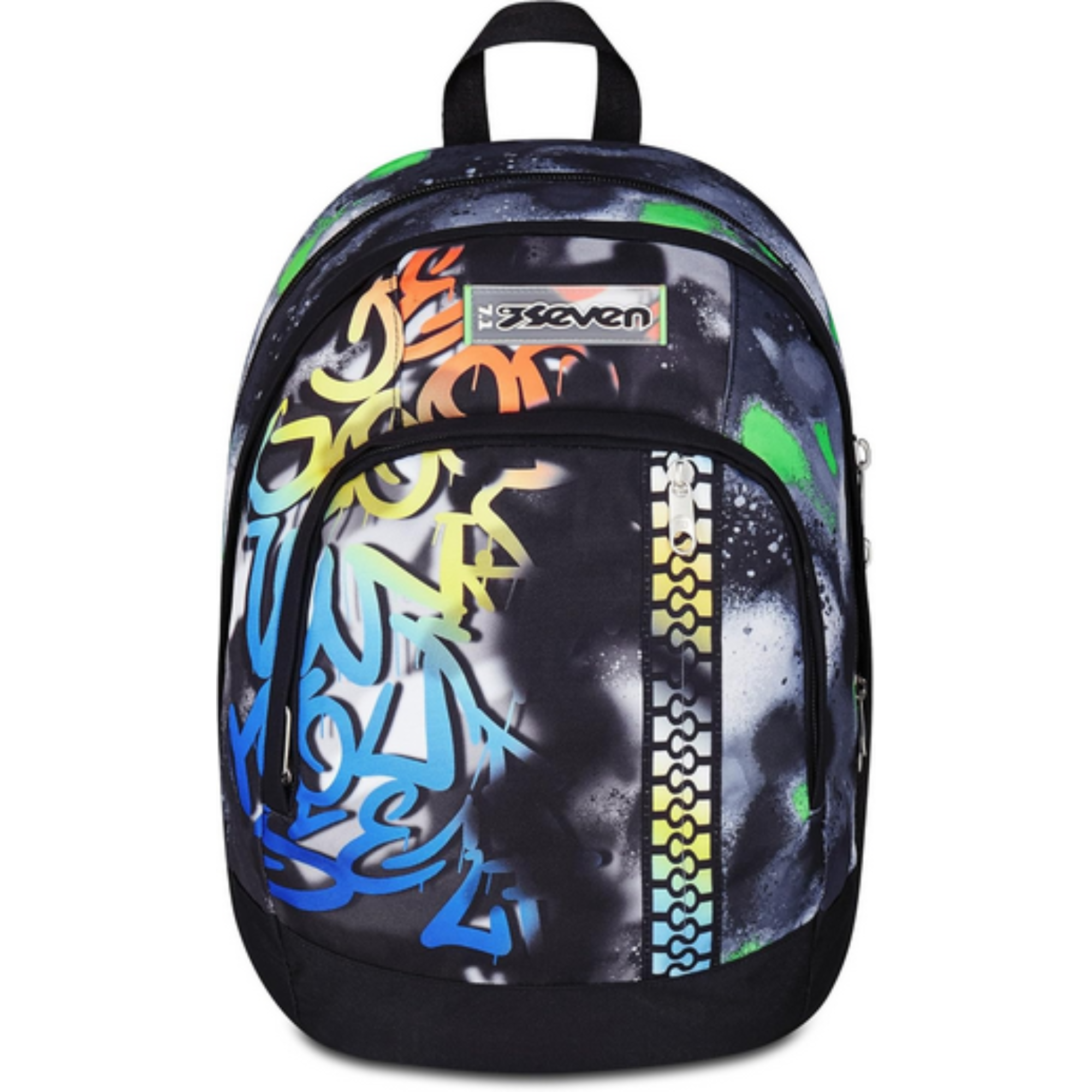 Seven Zaino Scuola Dual, Nero Verde, Doppio Scomparto Sprint Paint Boy