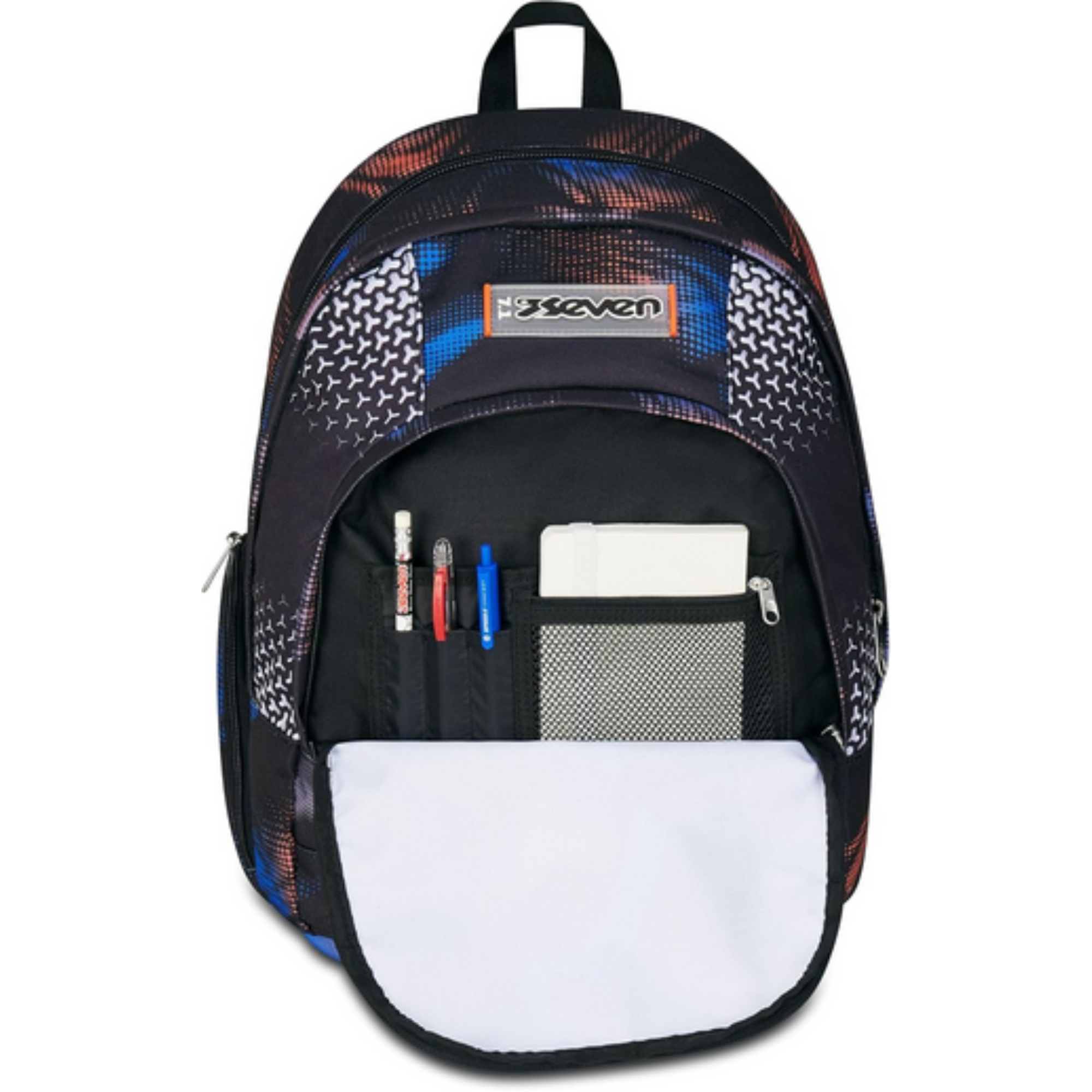 Seven Zaino Scuola Dual, Nero Blu, Doppio Scomparto Optical Shade boy
