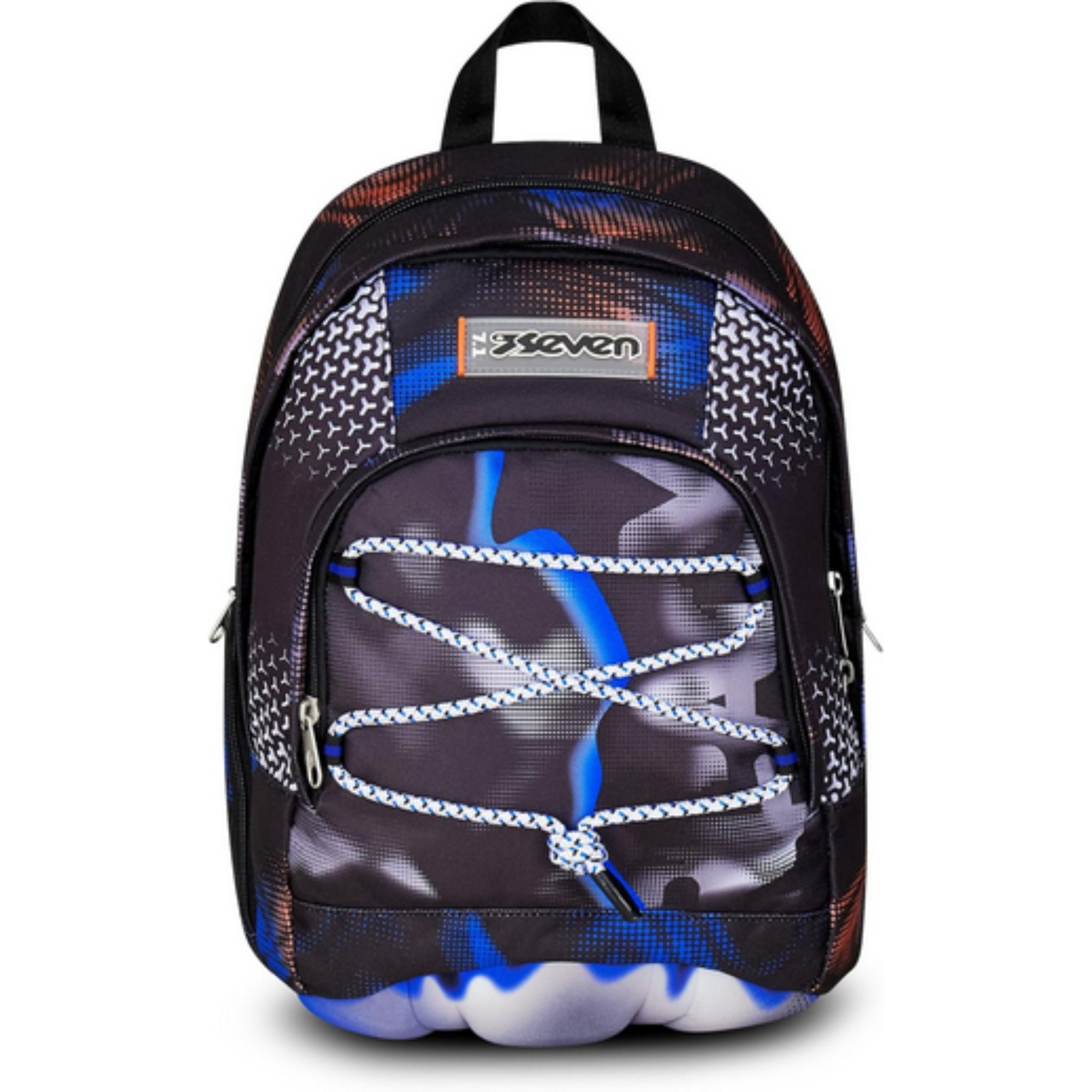 Seven Zaino Scuola Dual, Nero Blu, Doppio Scomparto Optical Shade boy