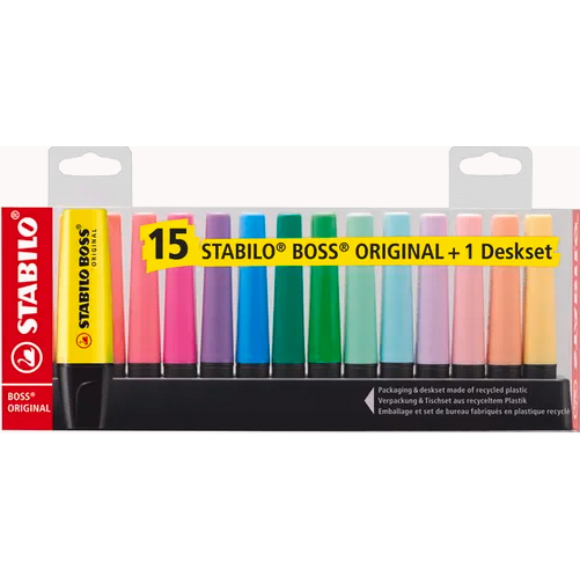STABILO BOSS Desk Set 15 Colori – 8 Fluo + 7 Pastel, Made in Germany