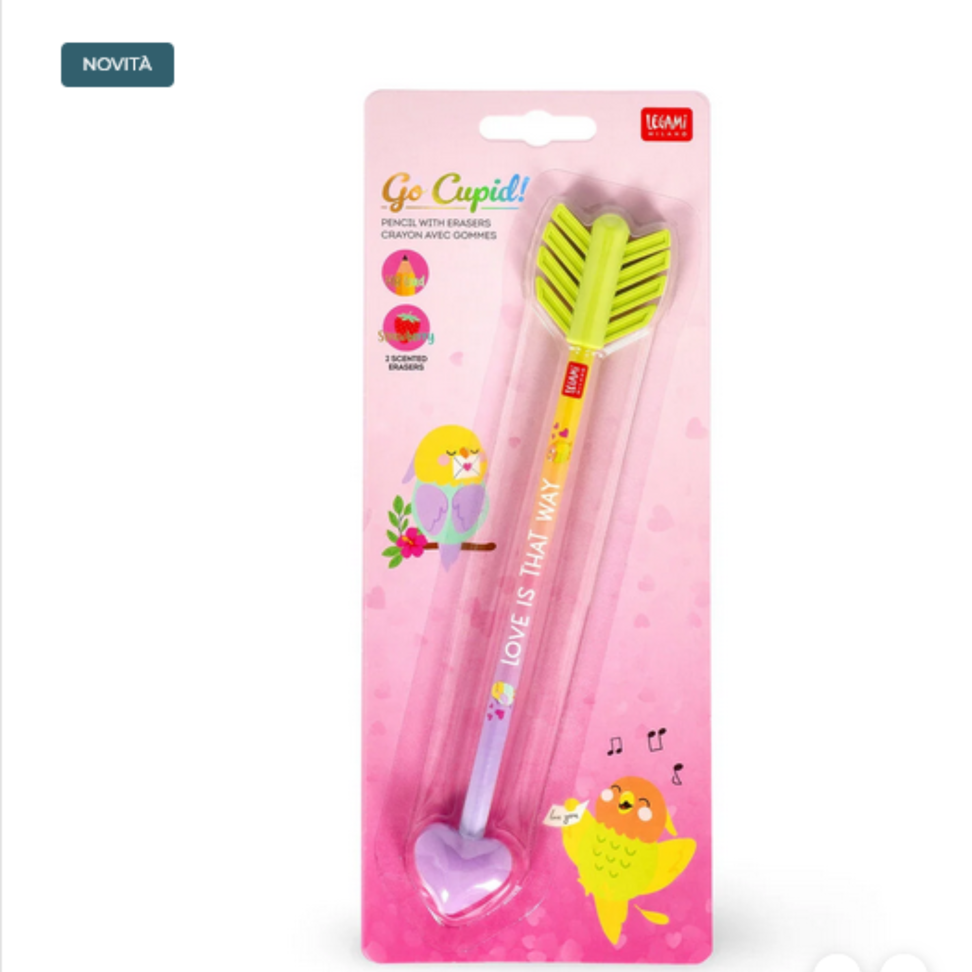 Matita con Due Gomme Profumate Legami - Go Cupid! San Valentino - Matita Romantica