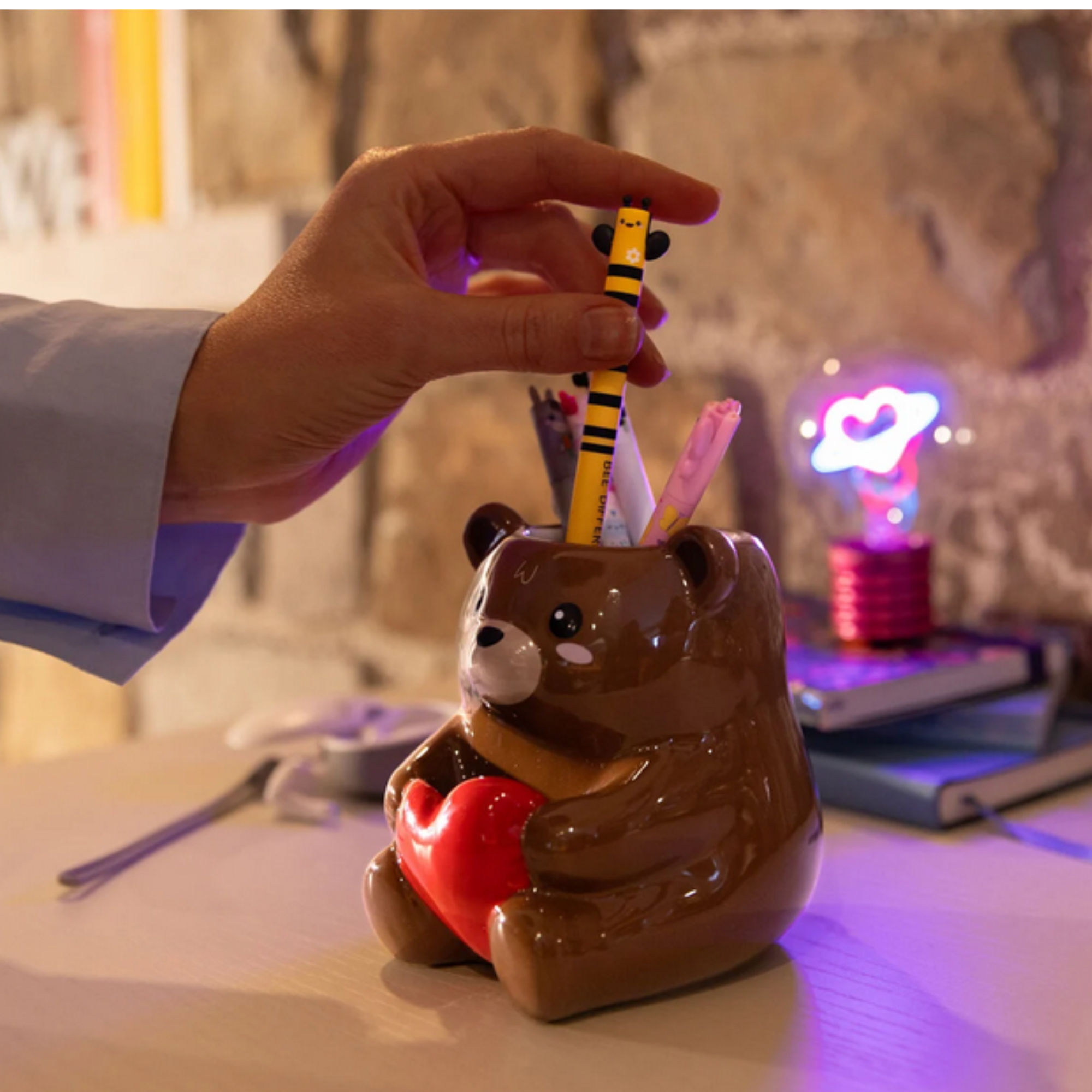 Portapenne in Ceramica Teddy Bear Legami - Desk Friends San Valentino - Organizer Scrivania Romantico
