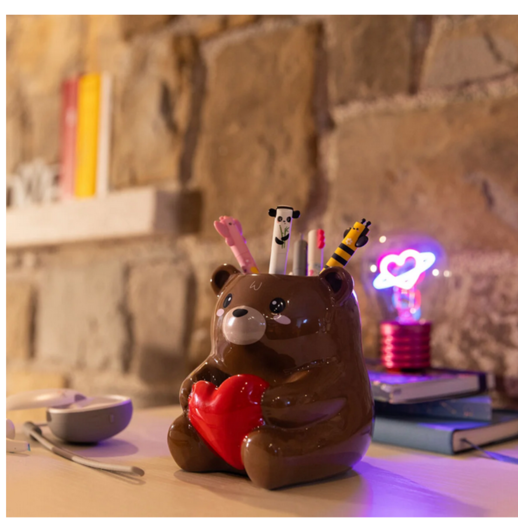 Portapenne in Ceramica Teddy Bear Legami - Desk Friends San Valentino - Organizer Scrivania Romantico