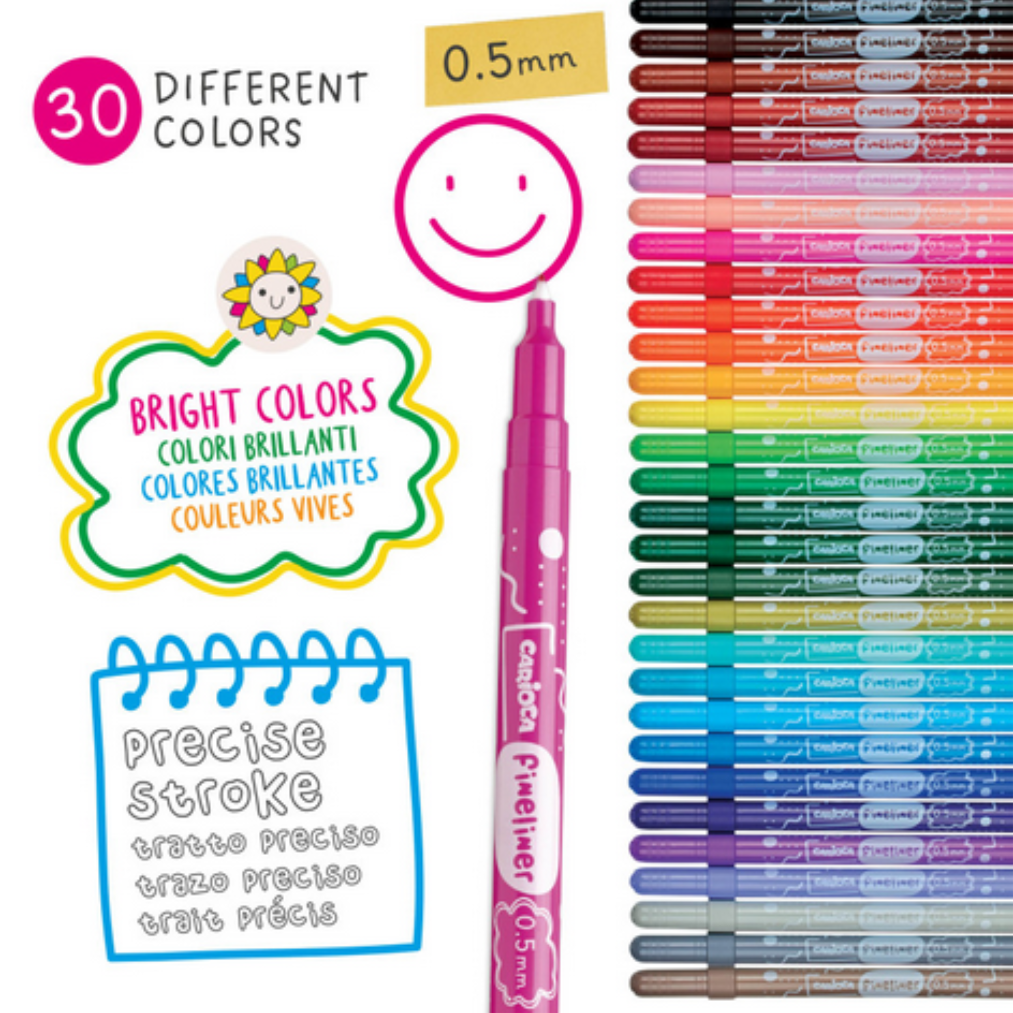 Fineliner Carioca 30 Pezzi - Tratto Preciso 0.5mm Colori Brillanti