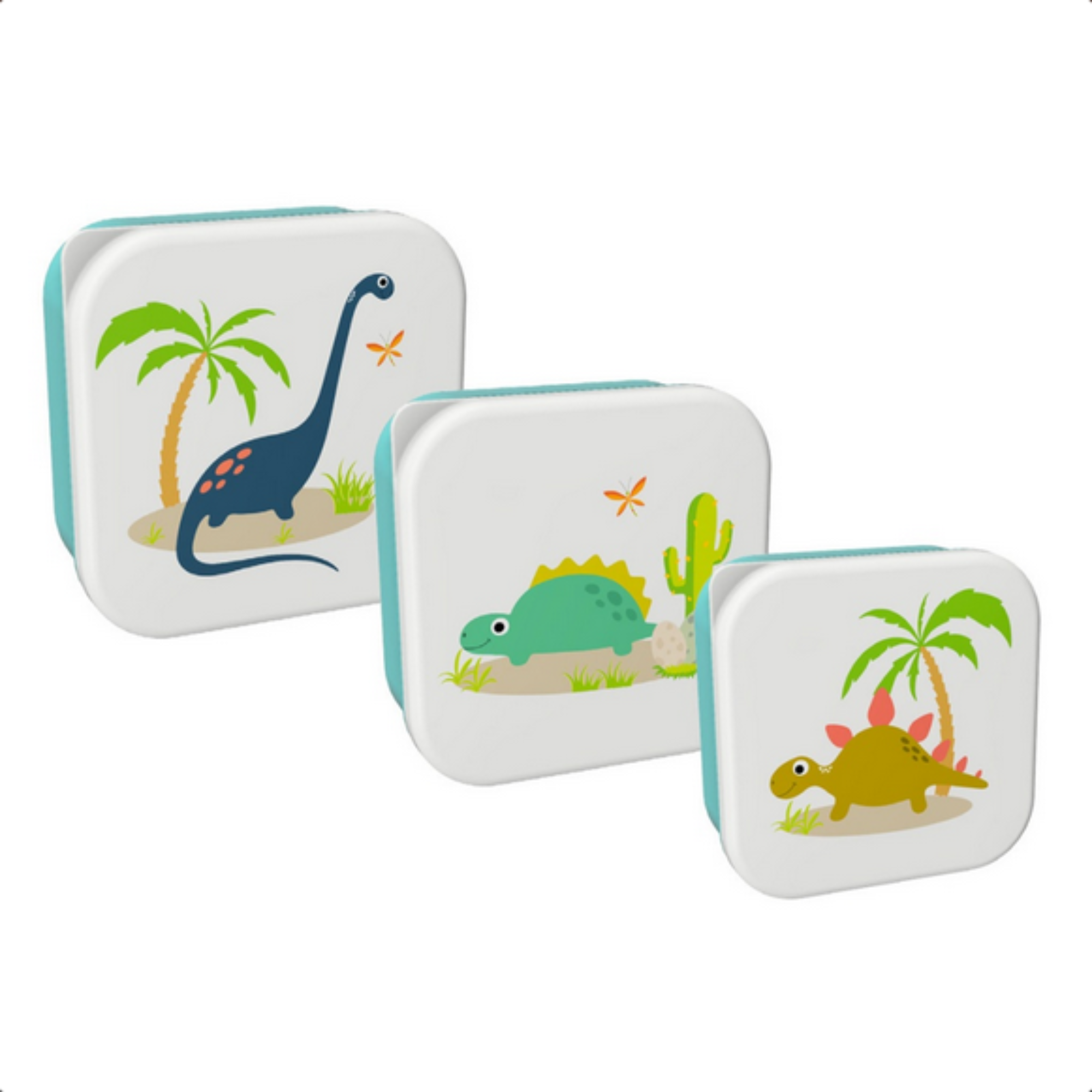 Lunch Box Set 3 Pezzi I-Drink Dinosauri - Portamerende con Divisori 13.8x13.8x6cm