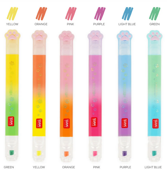 Set di 6 Evidenziatori Doppia Punta Kitty - Meow