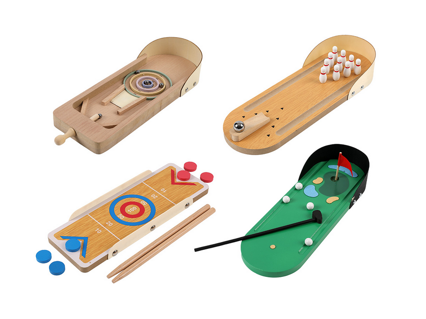 Gioco da Tavolo in Legno I Total - Mini Golf, Flipper, Battle Game, Bowling