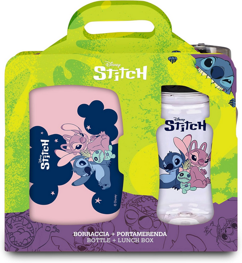 Seven Set Portamerenda + Borraccia LILO & STITCH Blu per bambini, Divisorio interno, Borraccia 460ml con coperchio ermetico