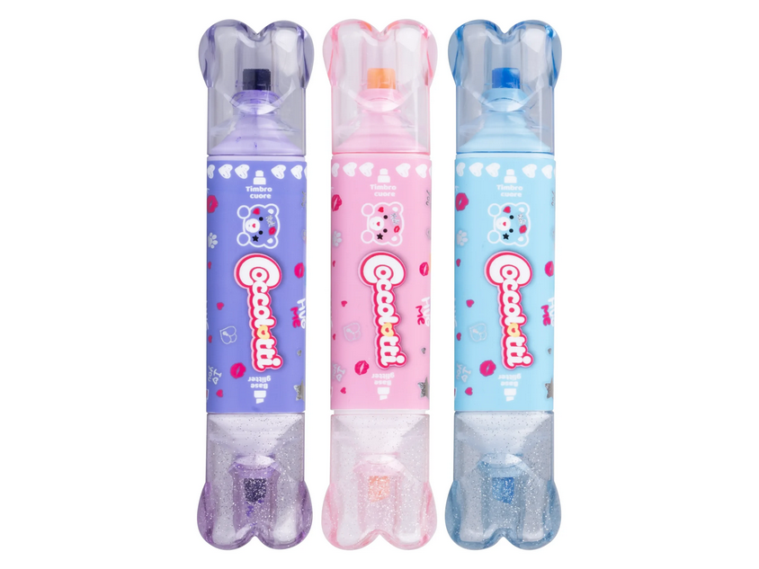 Set 3 Evidenziatori con Timbro Coccolotti – Evidenziatore Glitter 2 in 1