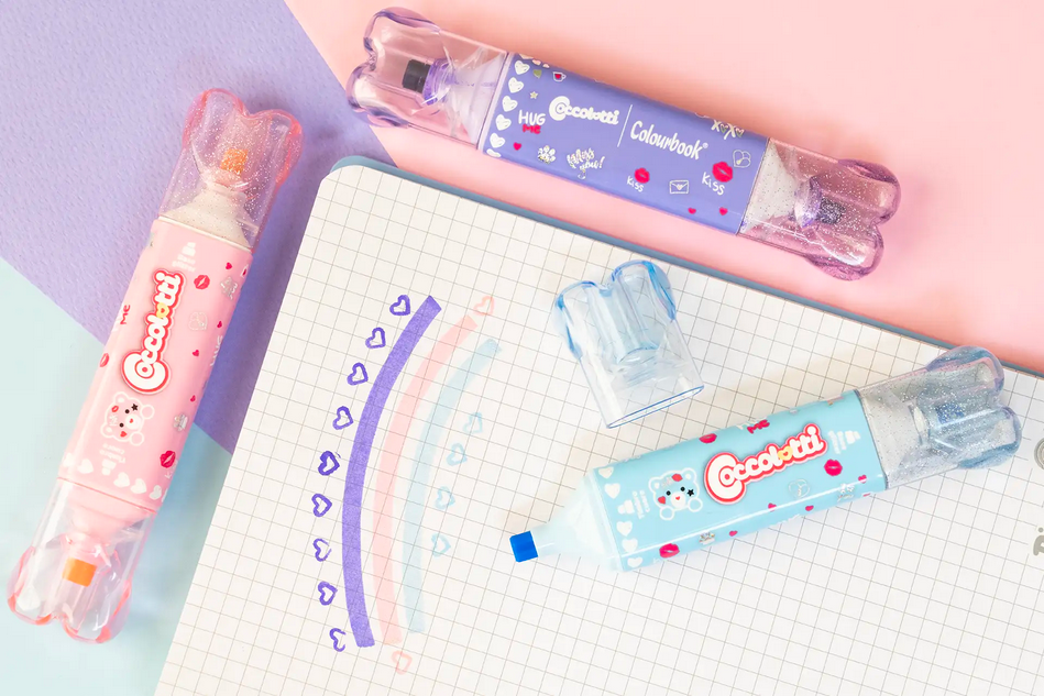 Set 3 Evidenziatori con Timbro Coccolotti – Evidenziatore Glitter 2 in 1