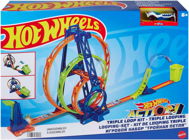 Hot Wheels Kit Super Triplo Loop – Pista Acrobatica con 3 Giri della Morte e Macchinina