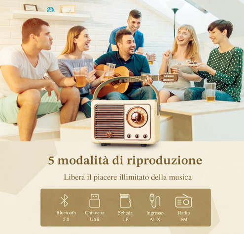 Radio Bluetooth Retrò Vintage - 5 Colori Disponibili