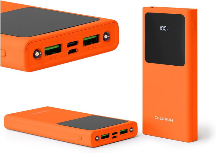 FOREVER Colorum Power Bank 10000 mAh Arancione - Batteria Portatile con USB-C e microUSB - Power Bank con Schermo LED