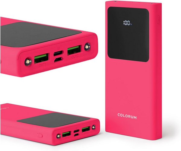 FOREVER Colorum Power Bank 10000 mAh Arancione - Batteria Portatile con USB-C e microUSB - Power Bank con Schermo LED