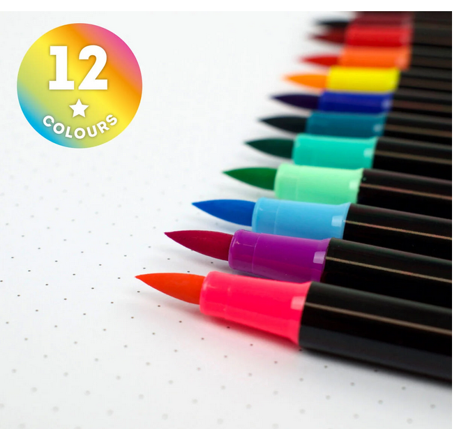 Set di 12 Pennarelli con Punta Pennello Brush Markers