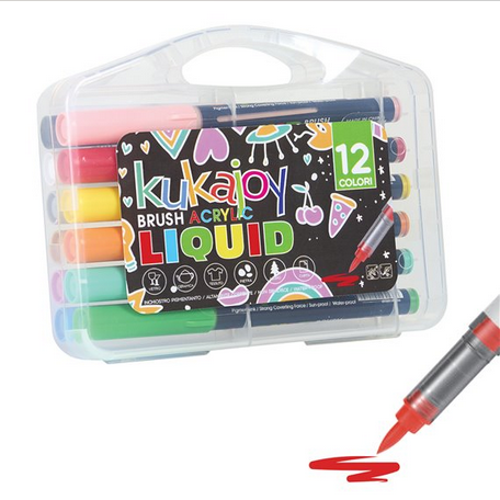 Pennarelli Kukajoy Brush Liquid Acrylic 12 Colori - Punta a Pennello