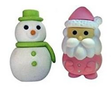 Set 2 Gomme Natalizie - Babbo Natale e Pupazzo di Neve