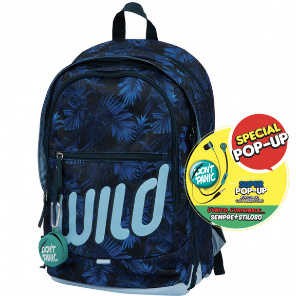 ZAINO SCUOLA ESTENSIBILE 3 SCOMPARTI CON AURICOLARI WILD GO POP
