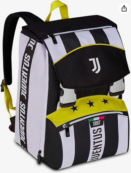 Seven Juventus Zaino Doppio Scomparto Estensibile, Bianco e Nero, Maxi Capienza, Schienale Preformato