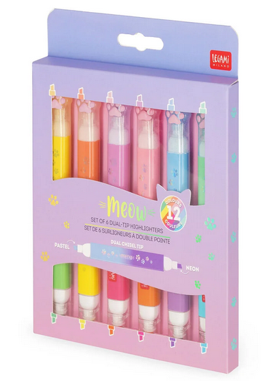 Set di 6 Evidenziatori Doppia Punta Kitty - Meow