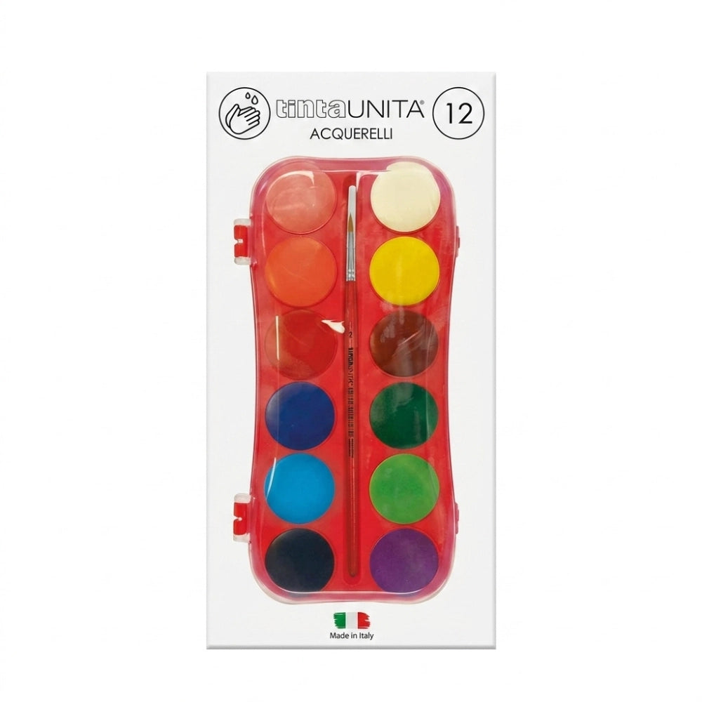Acquerelli Tinta Unita con Pennello – 12 o 24 Colori | Made in Italy