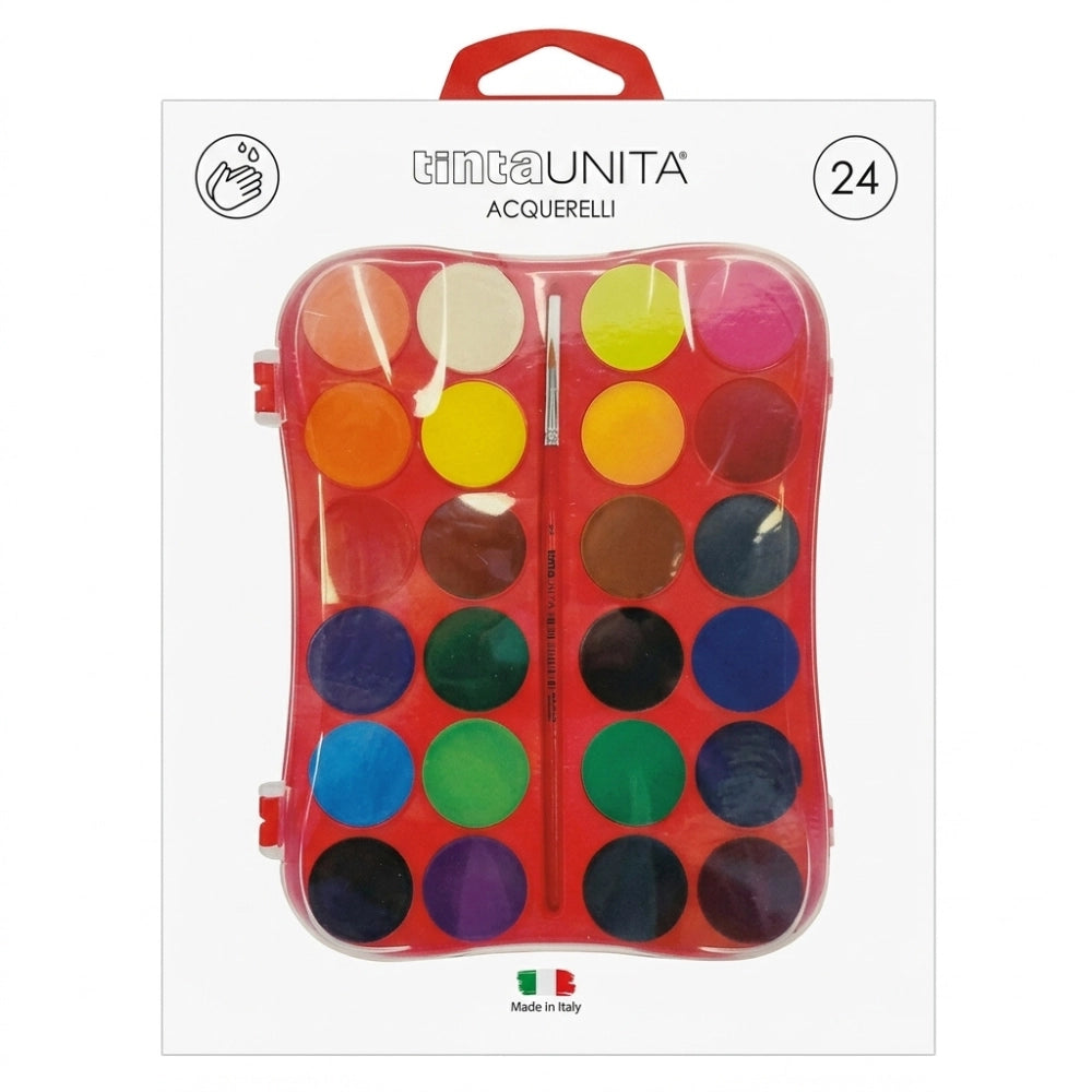Acquerelli Tinta Unita con Pennello – 12 o 24 Colori | Made in Italy