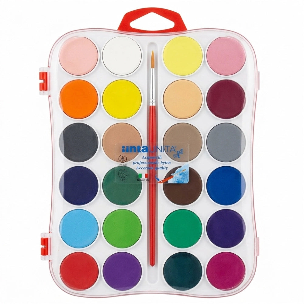Acquerelli Tinta Unita con Pennello – 12 o 24 Colori | Made in Italy
