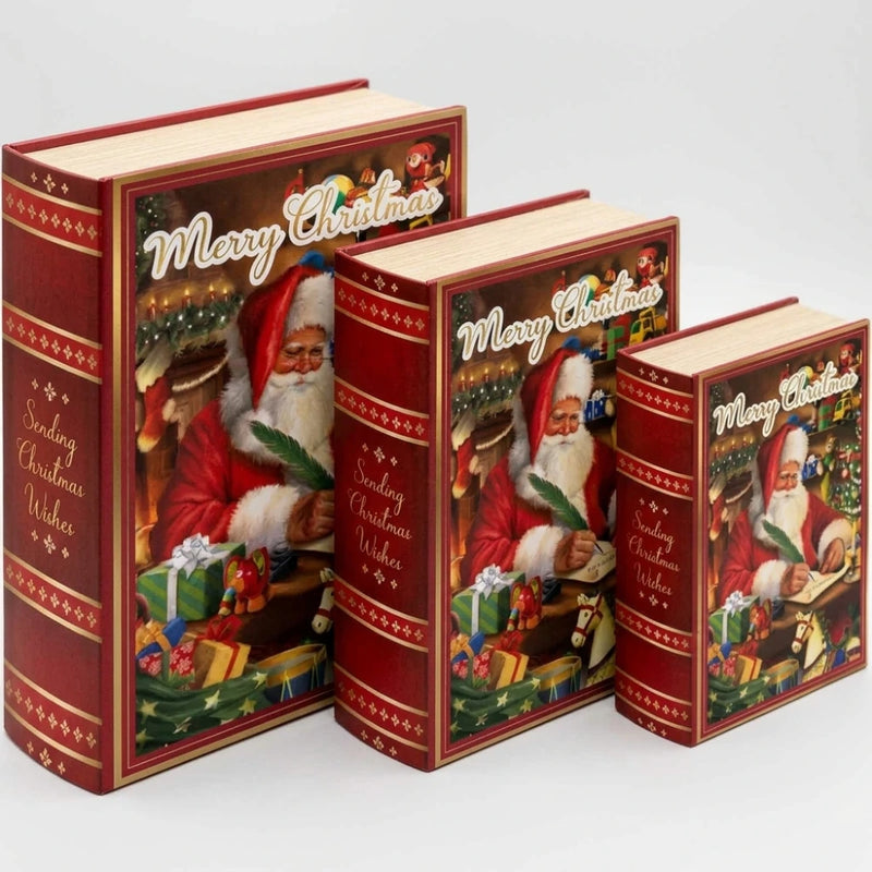 Set di 3 scatole natalizie a forma di libro in tre misure