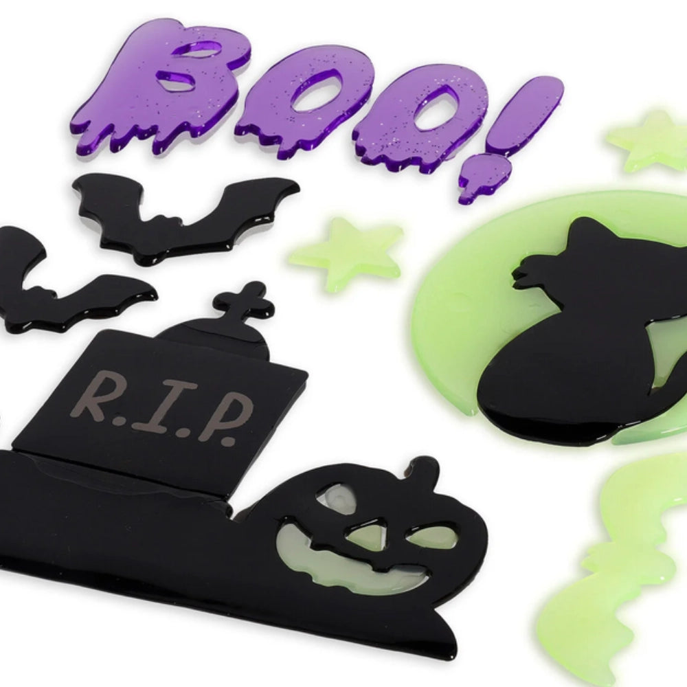 Set adesivi gel finestra Halloween Legami Window-Glow confezione con 13 sticker BOO gatto nero luna