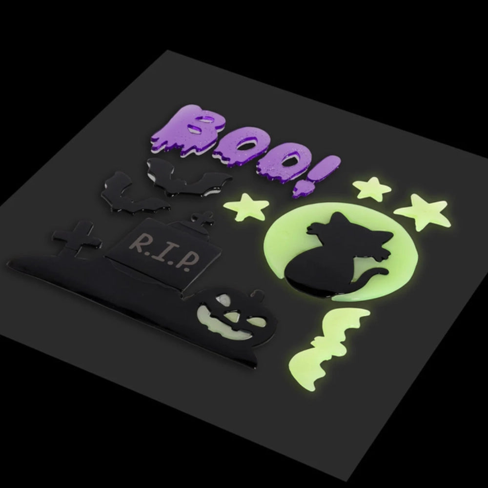 Vetrofanie gel Halloween Legami Window-Glow che brillano al buio con stelle luna gatto e pipistrello