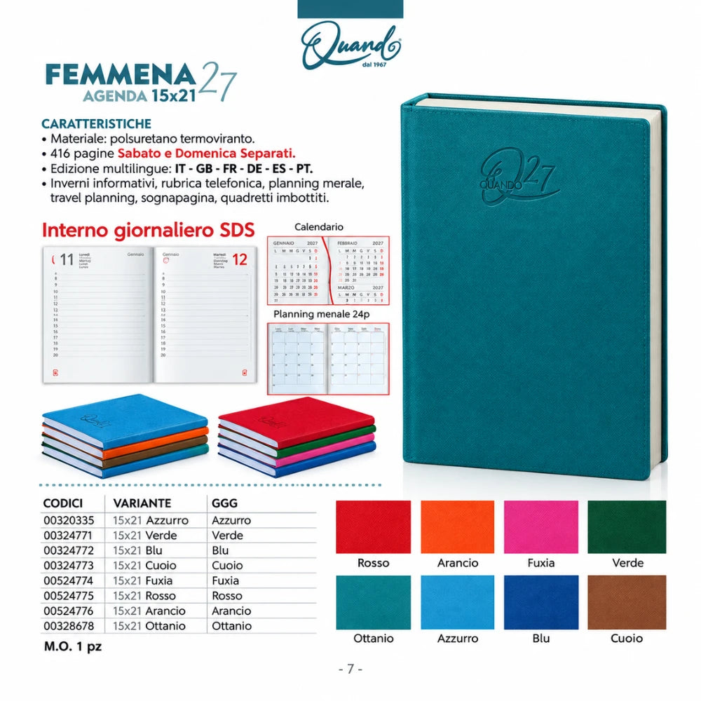 QUANDO Femmena Agenda Giornaliera 2027 15×21 cm